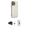MARSİLYAN™- iPhone 13 Pro Max Kılıf Yankı Serisi - Şeffaf Pasifik Cam Ekran Koruyucu + Raze Metal Kamera Lens - GD