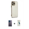 MARSİLYAN™- iPhone 13 Pro Max Kılıf Yankı Serisi - Şeffaf Pasifik Cam Ekran Koruyucu + Neon Fosforlu Kamera Lens - MI