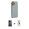 MARSİLYAN™- iPhone 13 Pro Max Kılıf Yankı Serisi - Şeffaf Pasifik Cam Ekran Koruyucu + Neon Fosforlu Kamera Lens - MI