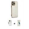 MARSİLYAN™- iPhone 13 Pro Max Kılıf Yankı Serisi - Şeffaf Pasifik Cam Ekran Koruyucu + Shine Kamera Lens - GD