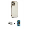 MARSİLYAN™- iPhone 13 Pro Max Kılıf Yankı Serisi - Siyah 18D Cam Ekran Koruyucu + Beyaz Rainbow Kamera Lens Koruma Cam