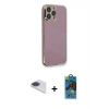 MARSİLYAN™- iPhone 13 Pro Max Kılıf Yankı Serisi - Siyah 18D Cam Ekran Koruyucu + Lacivert Pers Alüminyum Kamera Lens