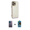 MARSİLYAN™- iPhone 13 Pro Max Kılıf Yankı Serisi - Siyah 18D Cam Ekran Koruyucu + Neon Fosforlu Kamera Lens - MI