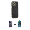 MARSİLYAN™- iPhone 13 Pro Max Kılıf Yankı Serisi - Siyah 18D Cam Ekran Koruyucu + Neon Fosforlu Kamera Lens - MI