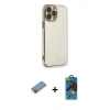 MARSİLYAN™- iPhone 13 Pro Max Kılıf Yankı Serisi - Siyah 18D Cam Ekran Koruyucu + Shine Kamera Lens Koruma Cam - PE