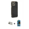 MARSİLYAN™- iPhone 13 Pro Max Kılıf Yankı Serisi - Siyah 18D Cam Ekran Koruyucu + Rainbow Kamera Lens Koruma Cam - REGD