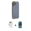MARSİLYAN™- iPhone 13 Pro Max Kılıf Yankı Serisi - Siyah 18D Cam Ekran Koruyucu + Shine Kamera Lens - GD