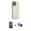 MARSİLYAN™- iPhone 13 Pro Max Kılıf Yankı Serisi - Siyah 3D Antistatik Cam Ekran Koruyucu + Neon Fosforlu Kamera Lens - YL
