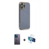 MARSİLYAN™- iPhone 13 Pro Max Kılıf Yankı Serisi - Siyah 3D Antistatik Cam Ekran Koruyucu + Neon Fosforlu Kamera Lens - MI