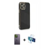 MARSİLYAN™- iPhone 13 Pro Max Kılıf Yankı Serisi - Siyah 3D Antistatik Cam Ekran Koruyucu + Neon Fosforlu Kamera Lens - YL