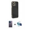MARSİLYAN™- iPhone 13 Pro Max Kılıf Yankı Serisi - Siyah 3D Antistatik Cam Ekran Koruyucu + Neon Fosforlu Kamera Lens - MI