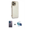 MARSİLYAN™- iPhone 13 Pro Max Kılıf Yankı Serisi - Siyah 3D Antistatik Cam Ekran Koruyucu + Neon Fosforlu Kamera Lens - MI