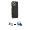 MARSİLYAN™- iPhone 13 Pro Max Kılıf Yankı Serisi - Siyah 3D Antistatik Cam Ekran Koruyucu + Rainbow Kamera Lens Koruma Cam - MI