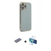 MARSİLYAN™- iPhone 13 Pro Max Kılıf Yankı Serisi - Siyah 3D Antistatik Cam Ekran Koruyucu + Renkli Kamera Lens Koruma Cam - SI