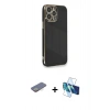 MARSİLYAN™- iPhone 13 Pro Max Kılıf Yankı Serisi - Siyah 3D Antistatik Cam Ekran Koruyucu + Renkli Kamera Lens Koruma Cam - SI