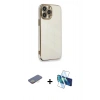 MARSİLYAN™- iPhone 13 Pro Max Kılıf Yankı Serisi - Siyah 3D Antistatik Cam Ekran Koruyucu + Renkli Kamera Lens Koruma Cam - SI