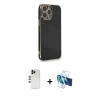 MARSİLYAN™- iPhone 13 Pro Max Kılıf Yankı Serisi - Siyah 3D Antistatik Cam Ekran Koruyucu + Shine Kamera Lens - GD