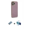 MARSİLYAN™- iPhone 13 Pro Max Kılıf Yankı Serisi - Siyah 3D Antistatik Cam Ekran Koruyucu + Shine Kamera Lens Koruma Cam - GI