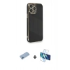 MARSİLYAN™- iPhone 13 Pro Max Kılıf Yankı Serisi - Siyah 3D Antistatik Cam Ekran Koruyucu + Shine Kamera Lens Koruma Cam - MI