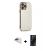 MARSİLYAN™- iPhone 13 Pro Max Kılıf Yankı Serisi - Siyah 3D Antistatik Hayalet Cam Ekran Koruyucu + Pers Alüminyum Kamera Lens - GI