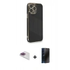 MARSİLYAN™- iPhone 13 Pro Max Kılıf Yankı Serisi - Siyah 3D Antistatik Hayalet Cam Ekran Koruyucu + Pers Alüminyum Kamera Lens - GI