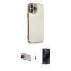MARSİLYAN™- iPhone 13 Pro Max Kılıf Yankı Serisi - Siyah 3D Antistatik Hayalet Cam Ekran Koruyucu + Rainbow Kamera Lens Koruma Cam - KI