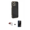 MARSİLYAN™- iPhone 13 Pro Max Kılıf Yankı Serisi - Siyah 3D Antistatik Hayalet Cam Ekran Koruyucu + Pers Alüminyum Kamera Lens - KI