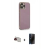 MARSİLYAN™- iPhone 13 Pro Max Kılıf Yankı Serisi - Siyah 3D Antistatik Hayalet Cam Ekran Koruyucu + Rainbow Kamera Lens Koruma Cam - KI