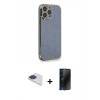 MARSİLYAN™- iPhone 13 Pro Max Kılıf Yankı Serisi - Siyah 3D Antistatik Hayalet Cam Ekran Koruyucu + Pers Alüminyum Kamera Lens - LT