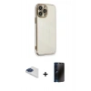 MARSİLYAN™- iPhone 13 Pro Max Kılıf Yankı Serisi - Siyah 3D Antistatik Hayalet Cam Ekran Koruyucu + Pers Alüminyum Kamera Lens - LT