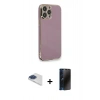 MARSİLYAN™- iPhone 13 Pro Max Kılıf Yankı Serisi - Siyah 3D Antistatik Hayalet Cam Ekran Koruyucu + Pers Alüminyum Kamera Lens - LT