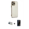 MARSİLYAN™- iPhone 13 Pro Max Kılıf Yankı Serisi - Siyah 3D Antistatik Hayalet Cam Ekran Koruyucu + Rainbow Kamera Lens Koruma Cam - MI