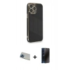 MARSİLYAN™- iPhone 13 Pro Max Kılıf Yankı Serisi - Siyah 3D Antistatik Hayalet Cam Ekran Koruyucu + Rainbow Kamera Lens Koruma Cam - MI