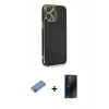 MARSİLYAN™- iPhone 13 Pro Max Kılıf Yankı Serisi - Siyah 3D Antistatik Hayalet Cam Ekran Koruyucu + Shine Kamera Lens Koruma Cam - PE