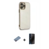 MARSİLYAN™- iPhone 13 Pro Max Kılıf Yankı Serisi - Siyah 3D Antistatik Hayalet Cam Ekran Koruyucu + Shine Kamera Lens Koruma Cam - PE