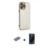 MARSİLYAN™- iPhone 13 Pro Max Kılıf Yankı Serisi - Siyah 3D Antistatik Hayalet Cam Ekran Koruyucu + Pembe Renkli Kamera Lens Koruma Cam