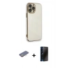 MARSİLYAN™- iPhone 13 Pro Max Kılıf Yankı Serisi - Siyah 3D Antistatik Hayalet Cam Ekran Koruyucu + Renkli Kamera Lens Koruma Cam - SI