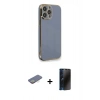 MARSİLYAN™- iPhone 13 Pro Max Kılıf Yankı Serisi - Siyah 3D Antistatik Hayalet Cam Ekran Koruyucu + Renkli Kamera Lens Koruma Cam - SI
