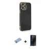 MARSİLYAN™- iPhone 13 Pro Max Kılıf Yankı Serisi - Siyah 3D Antistatik Hayalet Cam Ekran Koruyucu + Shine Kamera Lens Koruma Cam - MI