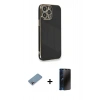 MARSİLYAN™- iPhone 13 Pro Max Kılıf Yankı Serisi - Siyah 3D Antistatik Hayalet Cam Ekran Koruyucu + Shine Kamera Lens Koruma Cam - GI