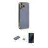MARSİLYAN™- iPhone 13 Pro Max Kılıf Yankı Serisi - Siyah 3D Antistatik Hayalet Cam Ekran Koruyucu + Renkli Kamera Lens Koruma Cam - TU