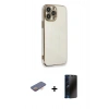 MARSİLYAN™- iPhone 13 Pro Max Kılıf Yankı Serisi - Siyah 3D Antistatik Hayalet Cam Ekran Koruyucu + Renkli Kamera Lens Koruma Cam - TU
