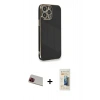 MARSİLYAN™- iPhone 13 Pro Max Kılıf Yankı Serisi - Siyah 6D Mat Seramik Hayalet Nano Ekran Koruyucu + Rainbow Kamera Lens Koruma Cam - KI