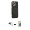 MARSİLYAN™- iPhone 13 Pro Max Kılıf Yankı Serisi - Siyah 6D Mat Seramik Hayalet Nano Ekran Koruyucu + Pers Alüminyum Kamera Lens - LT