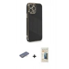 MARSİLYAN™- iPhone 13 Pro Max Kılıf Yankı Serisi - Siyah 6D Mat Seramik Hayalet Nano Ekran Koruyucu + Mavi Renkli Kamera Lens Koruma Cam