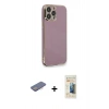 MARSİLYAN™- iPhone 13 Pro Max Kılıf Yankı Serisi - Siyah 6D Mat Seramik Hayalet Nano Ekran Koruyucu + Pembe Renkli Kamera Lens Koruma Cam