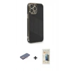 MARSİLYAN™- iPhone 13 Pro Max Kılıf Yankı Serisi - Siyah 6D Mat Seramik Hayalet Nano Ekran Koruyucu + Pembe Renkli Kamera Lens Koruma Cam