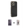 MARSİLYAN™- iPhone 13 Pro Max Kılıf Yankı Serisi - Siyah Bilvis 3D Cam Ekran Koruyucu + Neon Fosforlu Kamera Lens - BZ