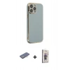 MARSİLYAN™- iPhone 13 Pro Max Kılıf Yankı Serisi - Siyah Bilvis 3D Cam Ekran Koruyucu + Mavi Renkli Kamera Lens Koruma Cam