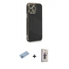 MARSİLYAN™- iPhone 13 Pro Max Kılıf Yankı Serisi - Siyah Bilvis 3D Cam Ekran Koruyucu + Shine Kamera Lens Koruma Cam - MI